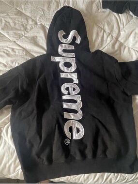 Supreme Black Hoodie with White Vertical Logo